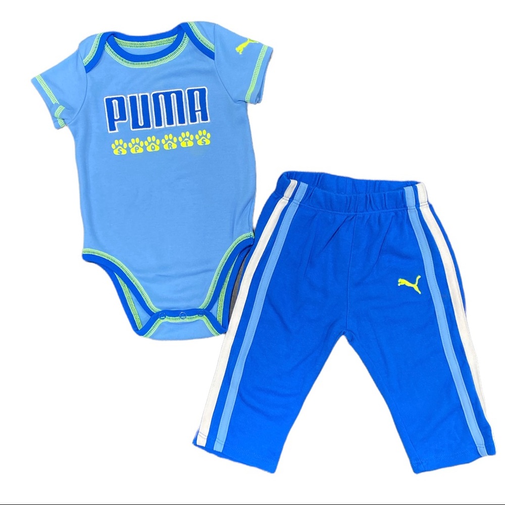 PUMA Sports Lifestyle 6-9M Baby Blue 2 Pc Set Short sleeve Onesie Pants …